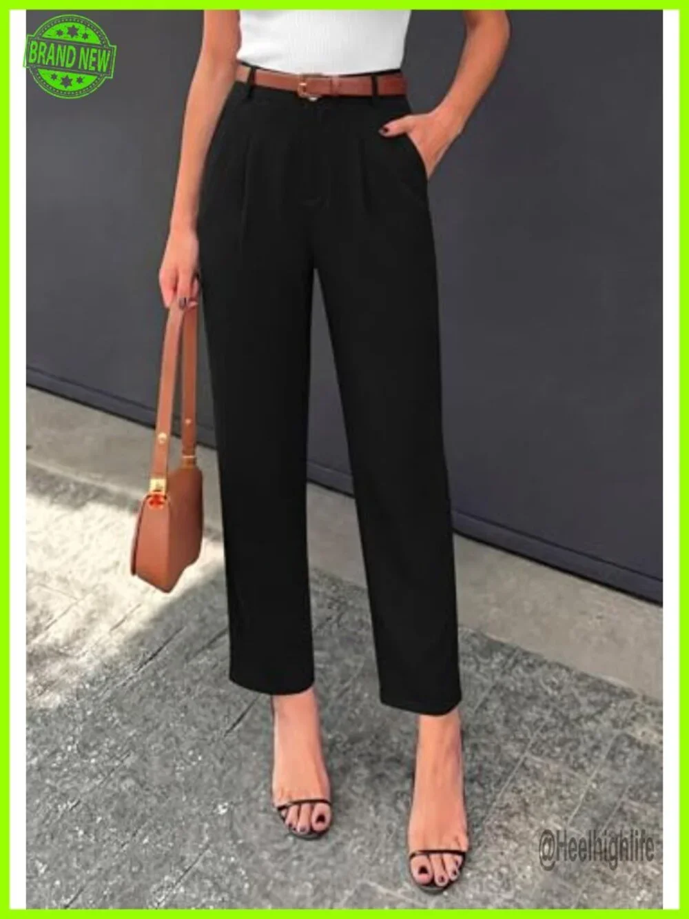High Waisted Tapered Ankle Dress Pants Business Casual Trousers with Pockets
